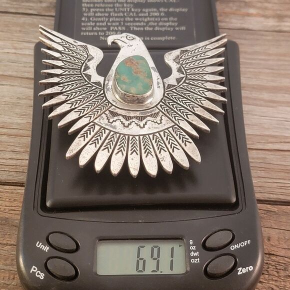 Vintage Navajo Large Eagle Thunderbird Royston Turquoise Bolo Tie - Picture 11 of 11
